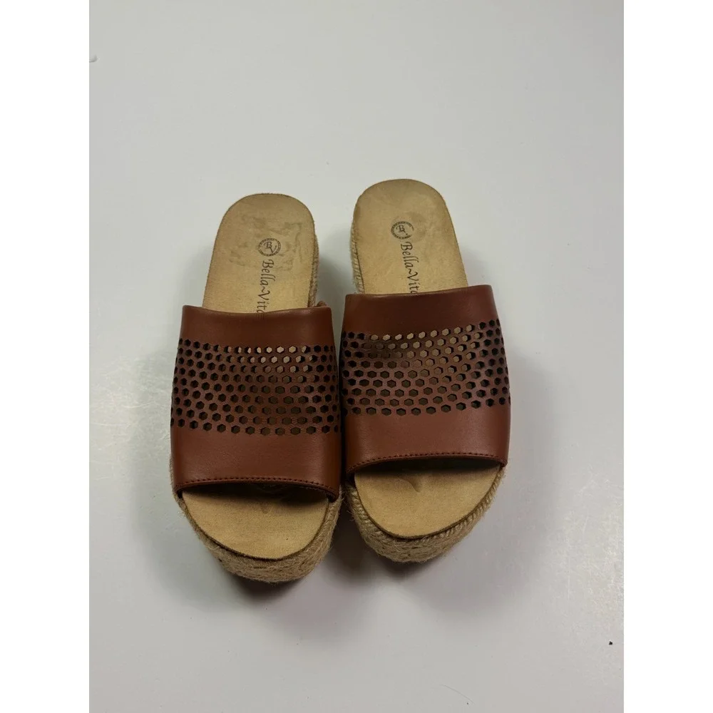 Bella-Vita Womens 6.5 N Brown Leather Breathable Espadrille Platform Sandals